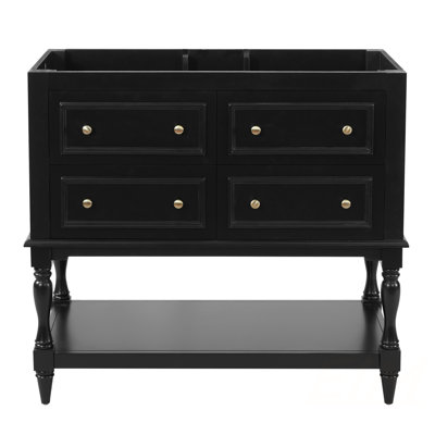 36" Bathroom Vanity Cabinet, Free Standing Vanity Set with 4 Drawers, Solid Wood Frame Bathroom Cabinet, Black, Bathroom Vanities, Bathroom Vanities(No Sink)
