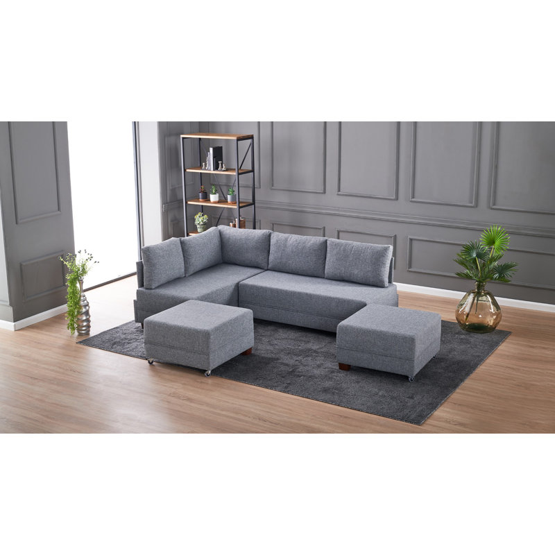 Canapé-lit et chaise longue 82,7 po Haleah, 100 % polyester gris, Accoudoir à droite (vu de face)