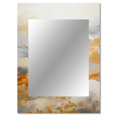 Beige And Gold Minimal Expression II - Abstract Shapes Decorative Mirror, Modern Wall Mirror, Printed Metal Art