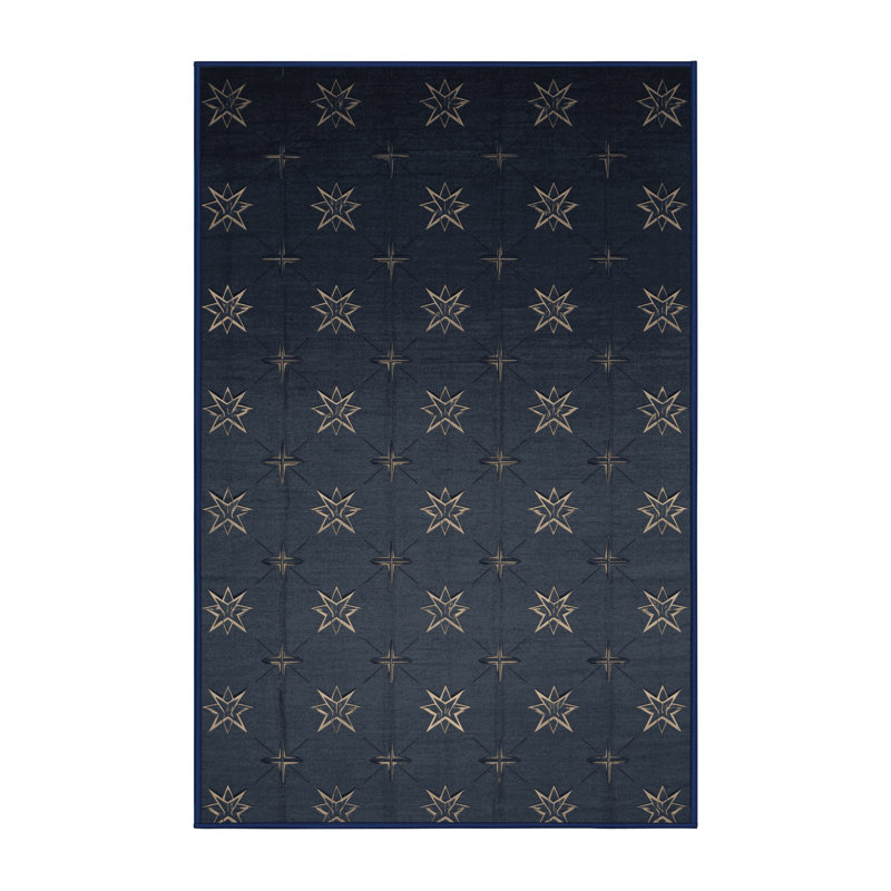 Tapis abstrait moderne et contemporain lavable à la machine en gris Tysen du 4 juillet - reliure marine, 8x10