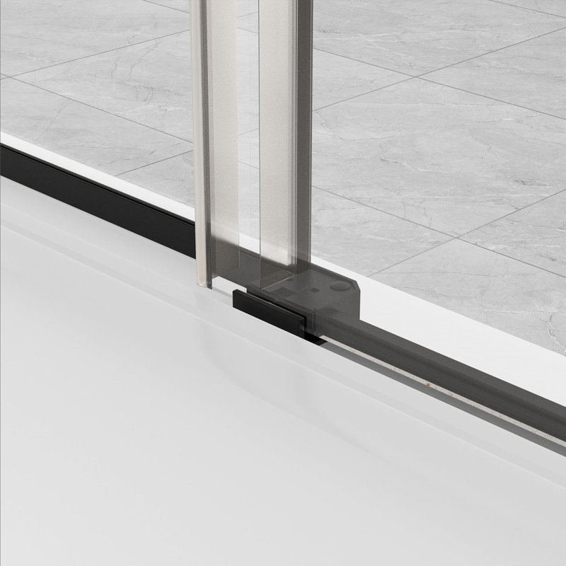 48" W X 76" H Single Sliding Frameless Shower Door With 5/16"(8Mm) Clear Tempered Glass, Matte Black