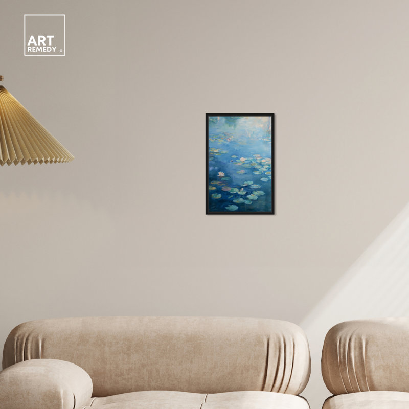 Lilypad en bleu, Cadre noir, H 16 po x l 11 po