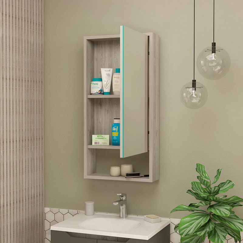 Pharmacie rectangulaire avec miroir, Gris