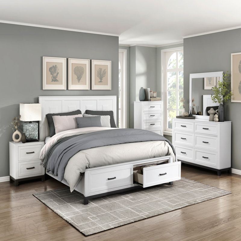 Commode blanche avec 5 tiroirs de rangement et meubles de chambre à coucher en bois 1pc, Blanc