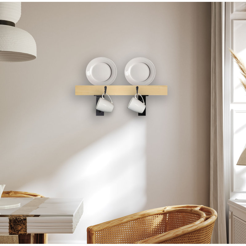 Rayne Plate Display Shelves With Hooks, Natural, 18/3/2