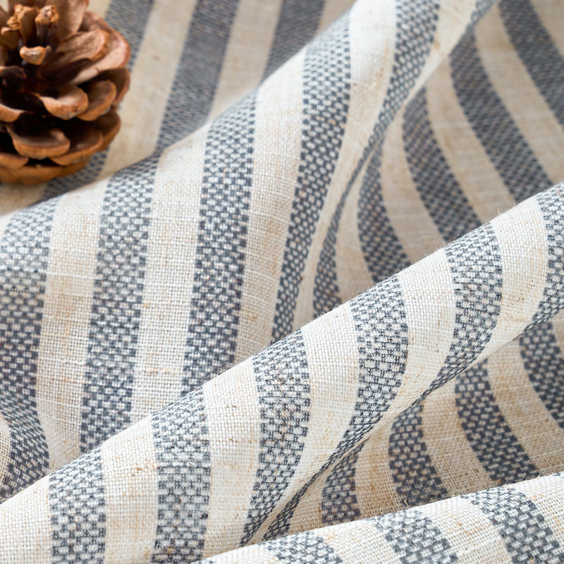 Grommet Linen Semi-Sheer Striped Curtains, 50" W x 63" L, Blue