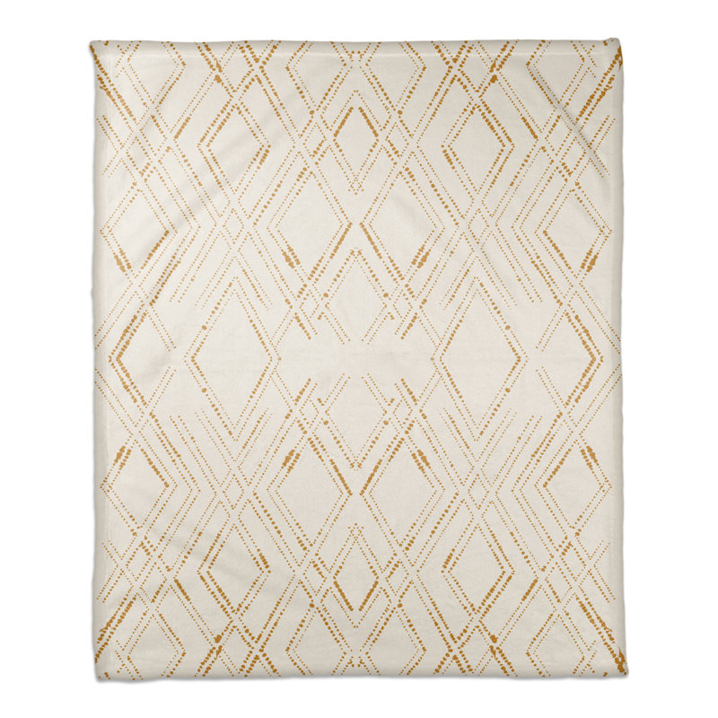 Hand Woven Throw Blanket, White/Gold