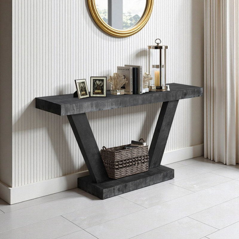 Banc de 60 po en bois vieilli rétro, armoire de rangement à 2 niveaux, large couloir rustique et console derrière le canapé, noir antique