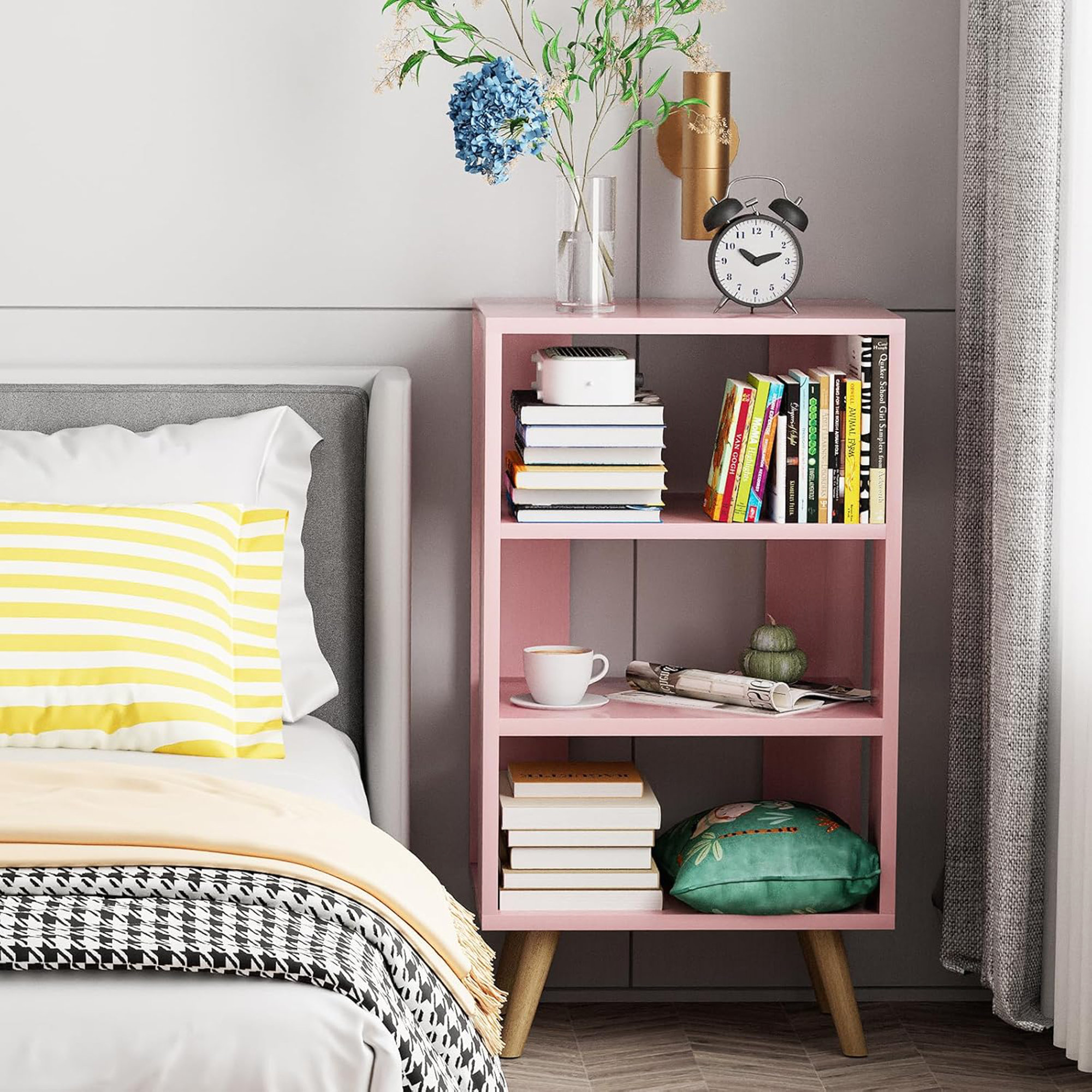 George Oliver Pink Kids Night Stand (Modern 2-Tier End Table With Open ...
