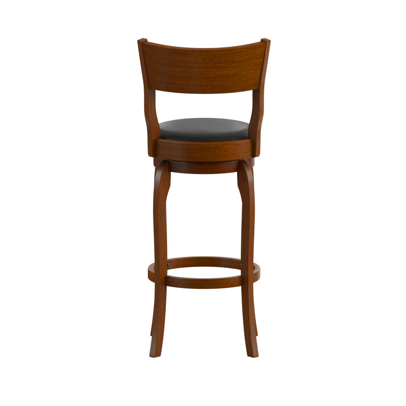 Enola Antique Oak Swivel Bar Stool with Black Faux Leather Seat