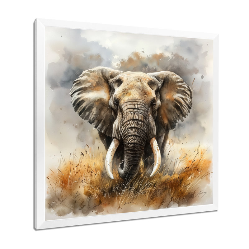 «African Elephant Memories III», reproduction sur toile, H 36 po x l 36 po, Reproduction encadrée, Blanc