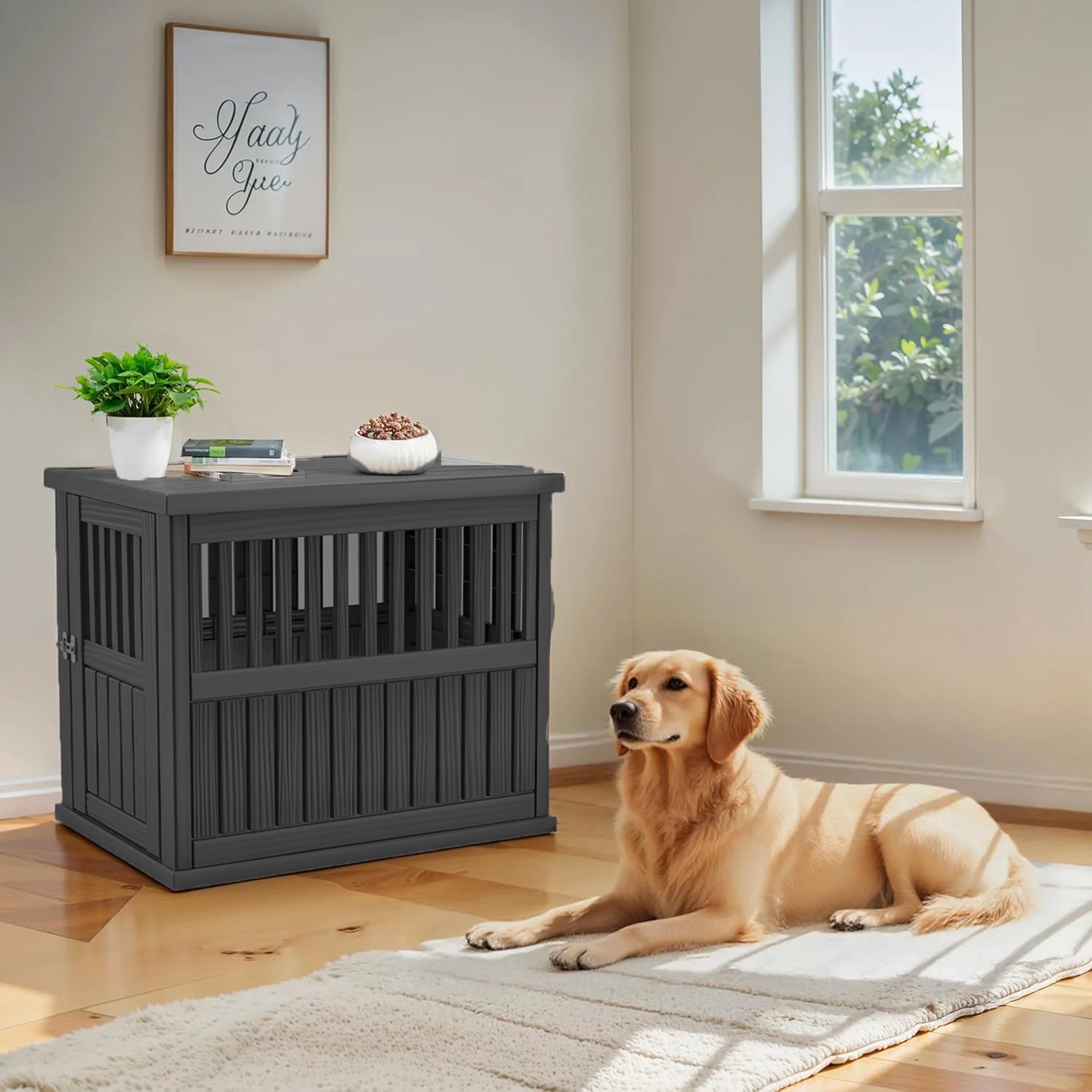 Image showcasing Tucker Murphy Pet™ Light Coffee Resin Dog Kennel, Lockable Gate ...