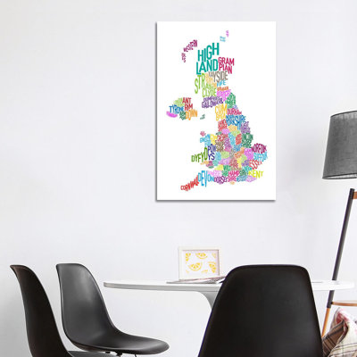 Great Britain County Text Map III by Michael Tompsett - Wrapped Canvas Print