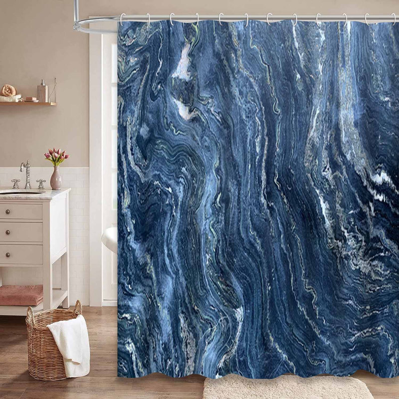 Rideau de douche foncé à motif abstrait en marbre foncé avec 12 crochets, L 72 po x l 78 po