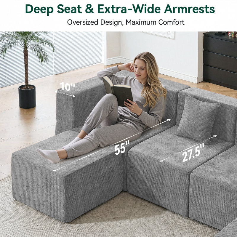 Canapé modulaire en forme de U de 129 po avec 2 repose-pieds et canapé rembourré à siège profond de 129 po, aucun assemblage requis