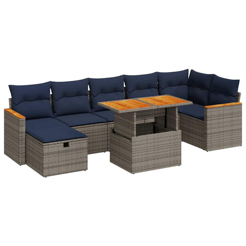 8 Piece Garden Sofa Set With Cushions Brown Poly Rattan Acacia