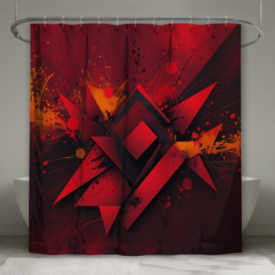 Red Abstract Geometric Shower Curtains Extra Long
