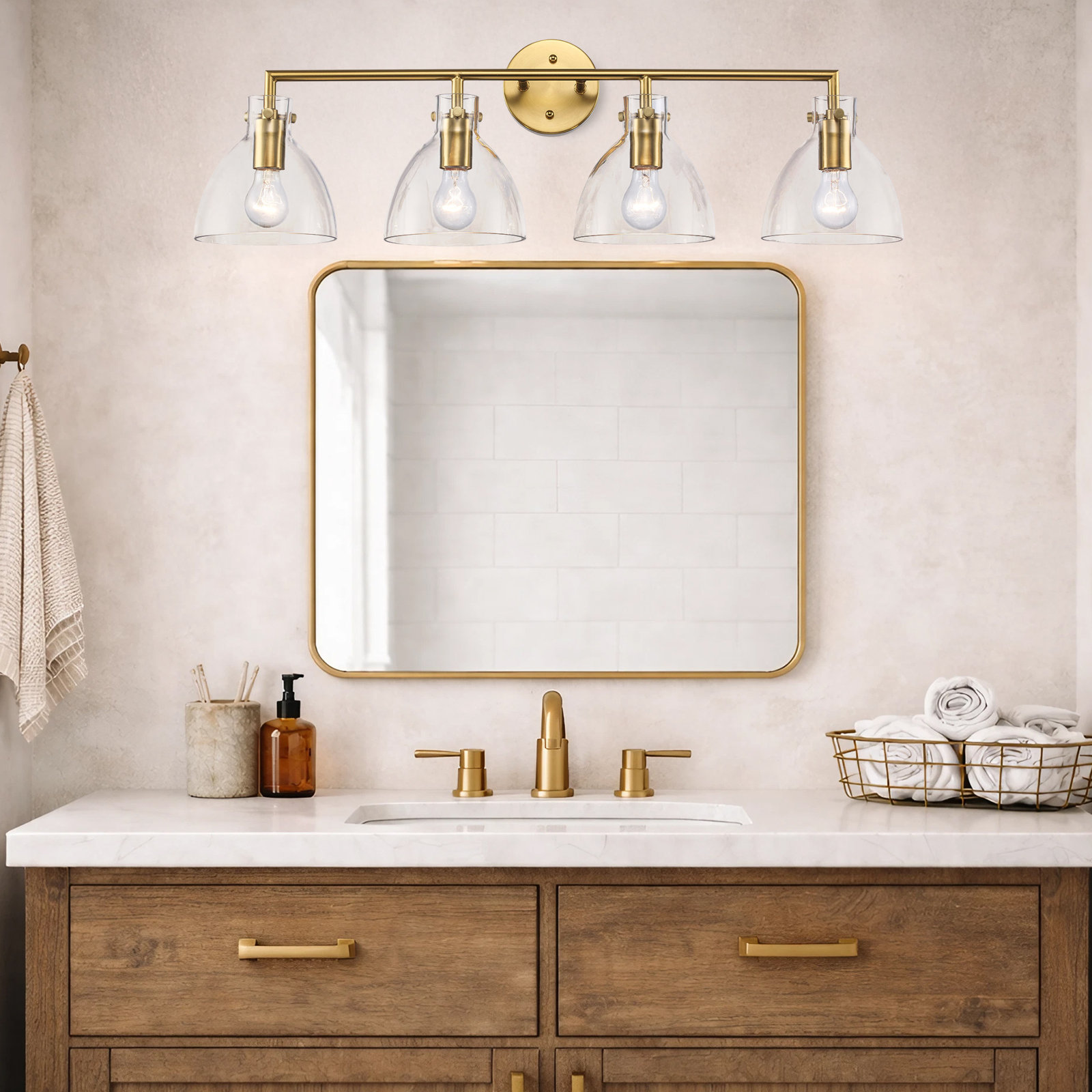 Martins 4-Light Dimmable Vanity Light, Antique Gold