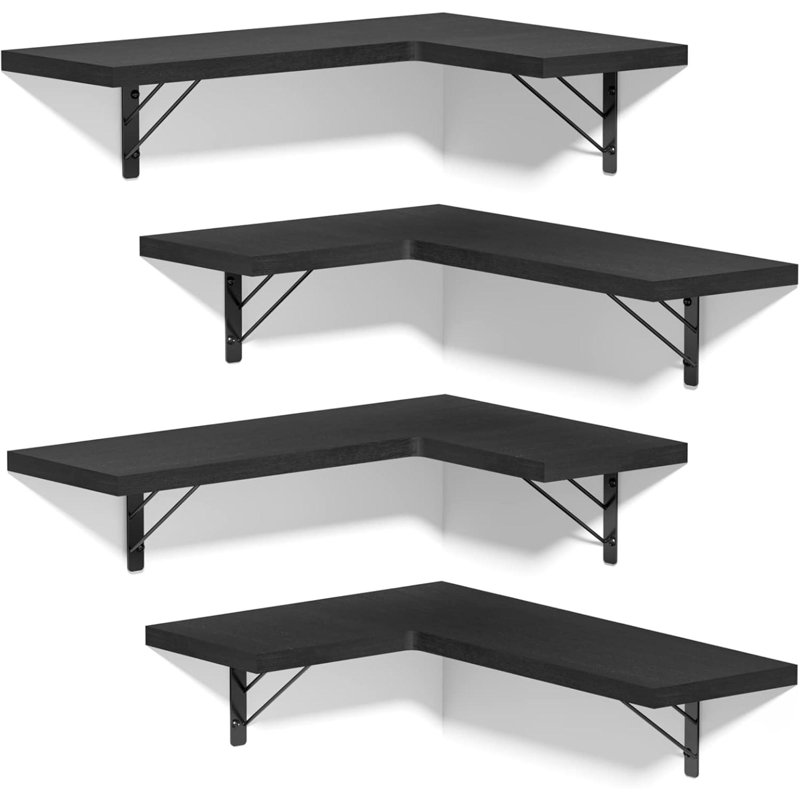 Tablette de coin murale, tablettes murales flottantes pour le rangement, étagères suspendues en bois rustique pour présentoir, salle de bain, cuisine, chambre, salon, ensemble de 4,