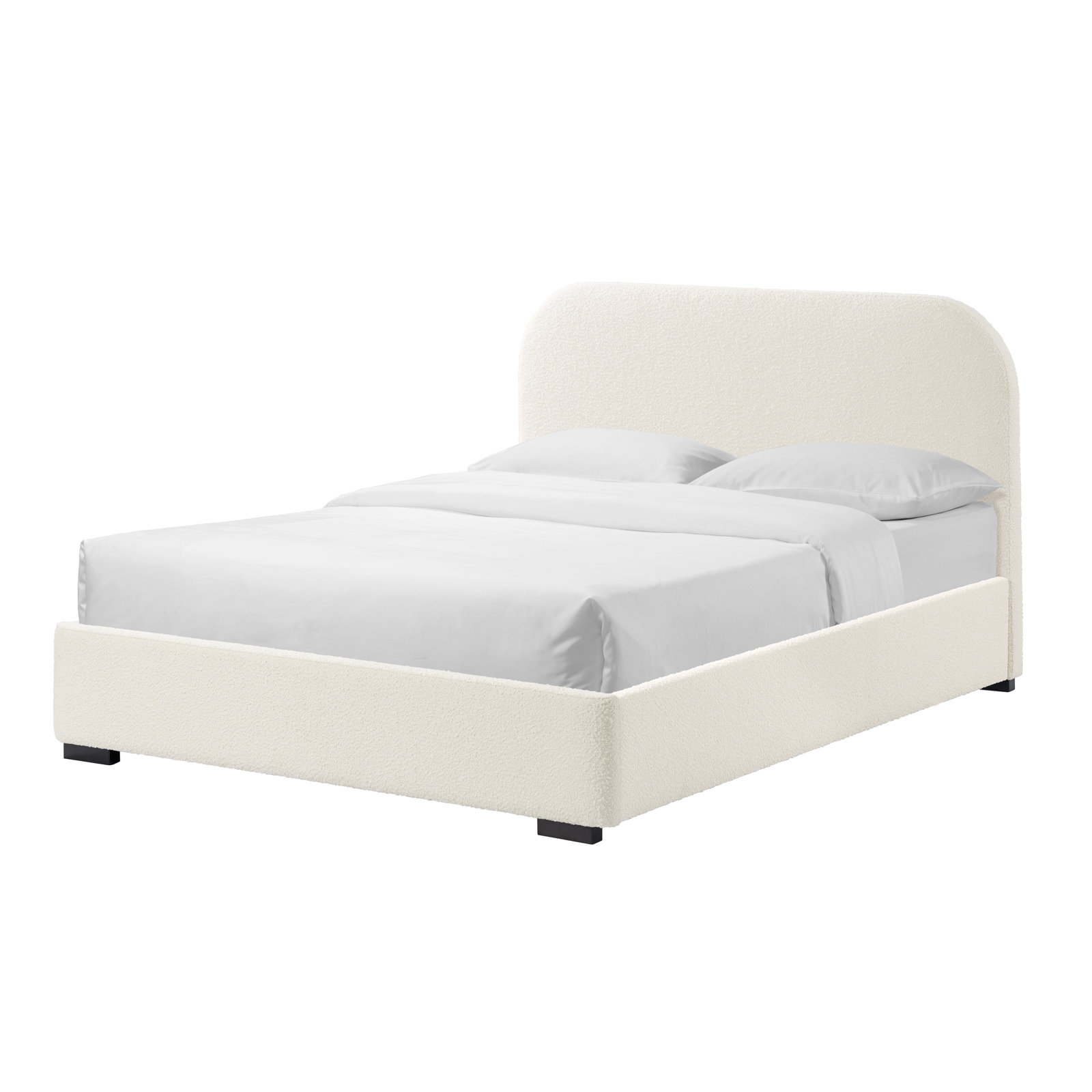 Reigen Upholstered Platform Bed, Full, White Boucle