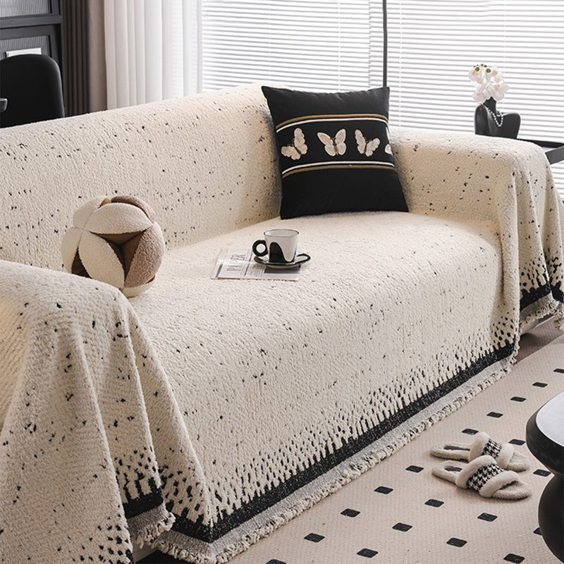 Housse pour canapé en velours à coussins carrés / rectangulaires, H 0,2 po x l 90,55 po x P 70,87 po, Blanc / velours noir