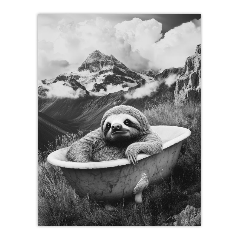 Sloth in Bathtub on Mountain Surreal Wall Art Print