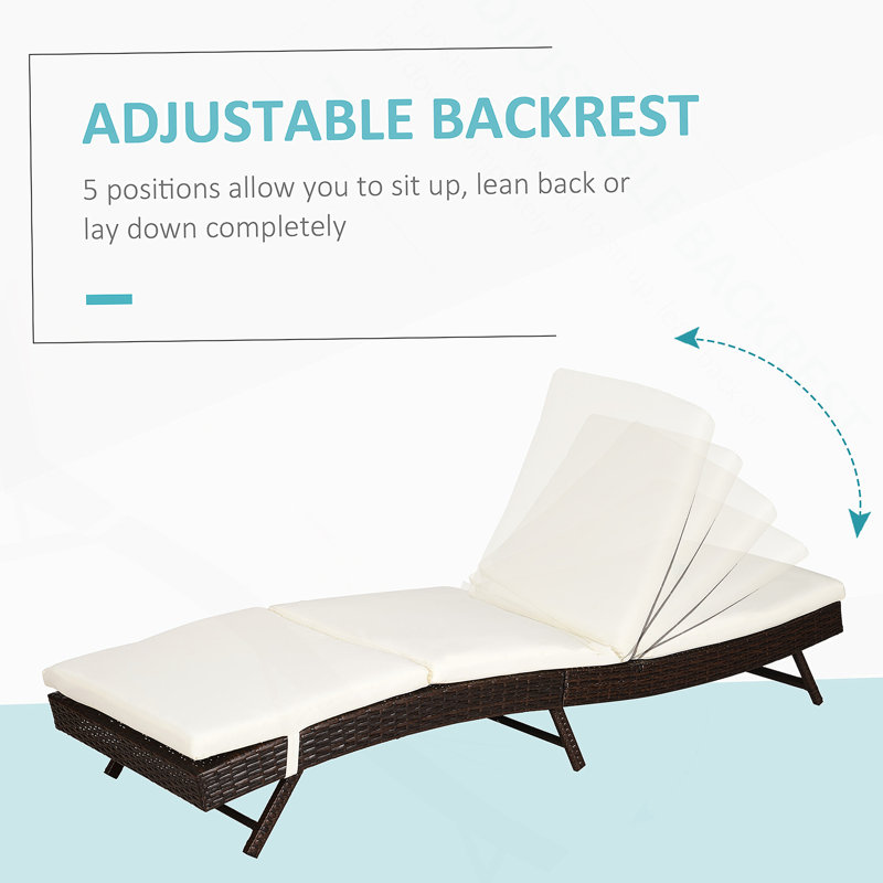 Outsunny Patio Chaise Lounge With 5-Position Adjustable Backrest, Cushioned Comfort, And Weather-Resistant Pe Rattan Wicker, Ideal For Poolside Relaxation