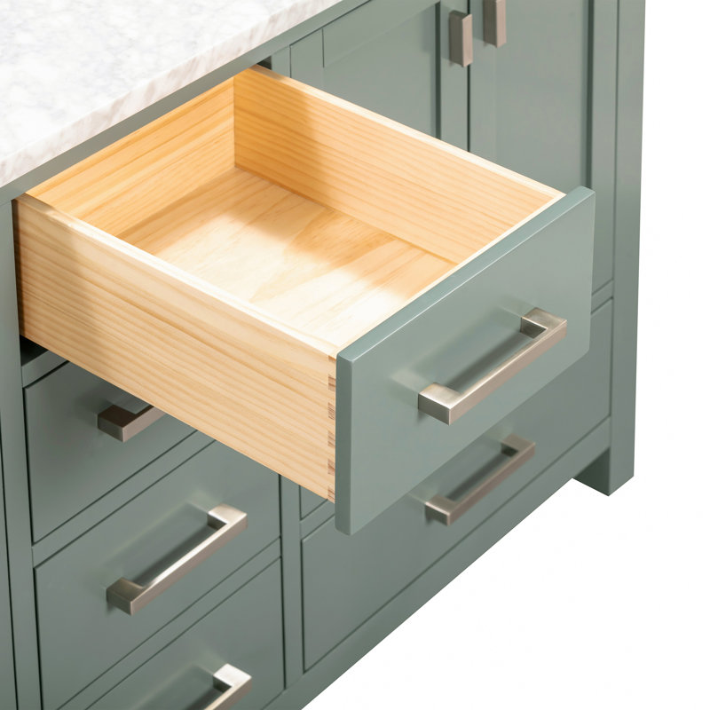 Souther 48" Single Bathroom Vanity with Top, Carrera White Marble, Brushed Nickel, Smoke Green
