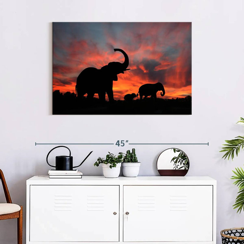 Elephant Silhouette Sunset, 24" H x 36" W