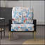 Fauteuil en velours rétro avec imprimé floral à dossier bas et pieds en métal doré et structure en bois d'hévéa