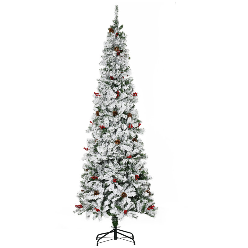 Pin vert élancé floqué / givré arbre de Noël et pomme de pin, 7,5 pi