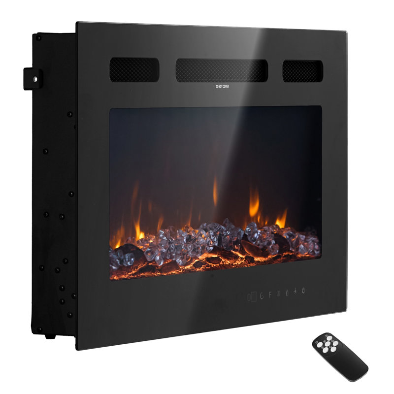 Foyer électrique mural et encastré de 50 po avec télécommande, effet de flamme en cristal réaliste, modes de chauffage doubles, commande tactile