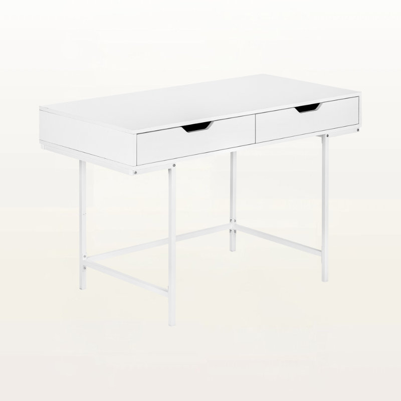 Avignon 2-Drawer White Finish Computer Desk With Metal Leg, 29.74" H X 47.01" W X 23.5" D