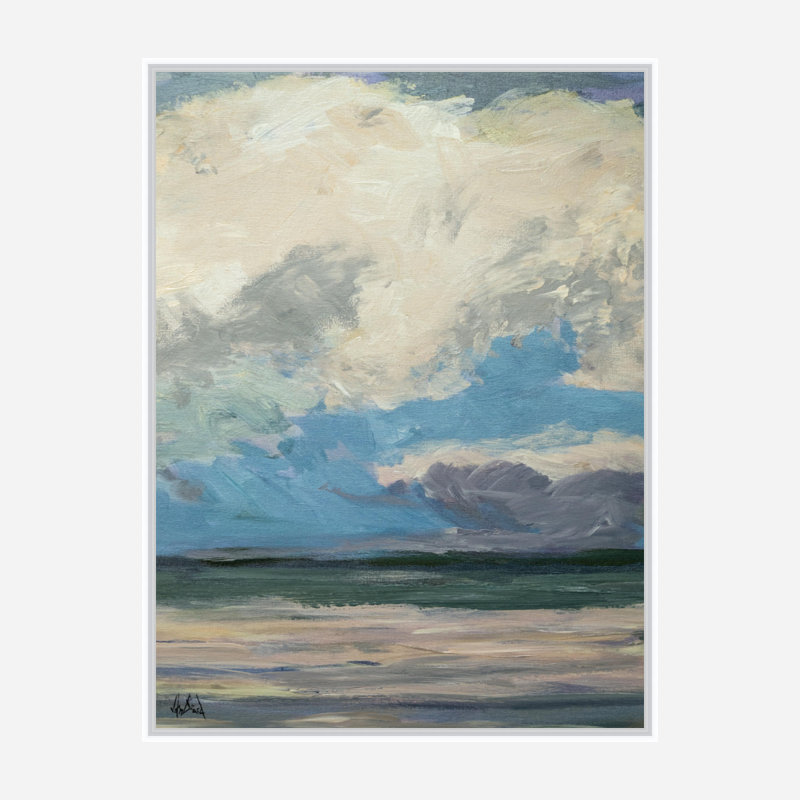 Celadon III by John Beard, White Framed Canvas, 25.5" H x 21.5" W x 1.75" D