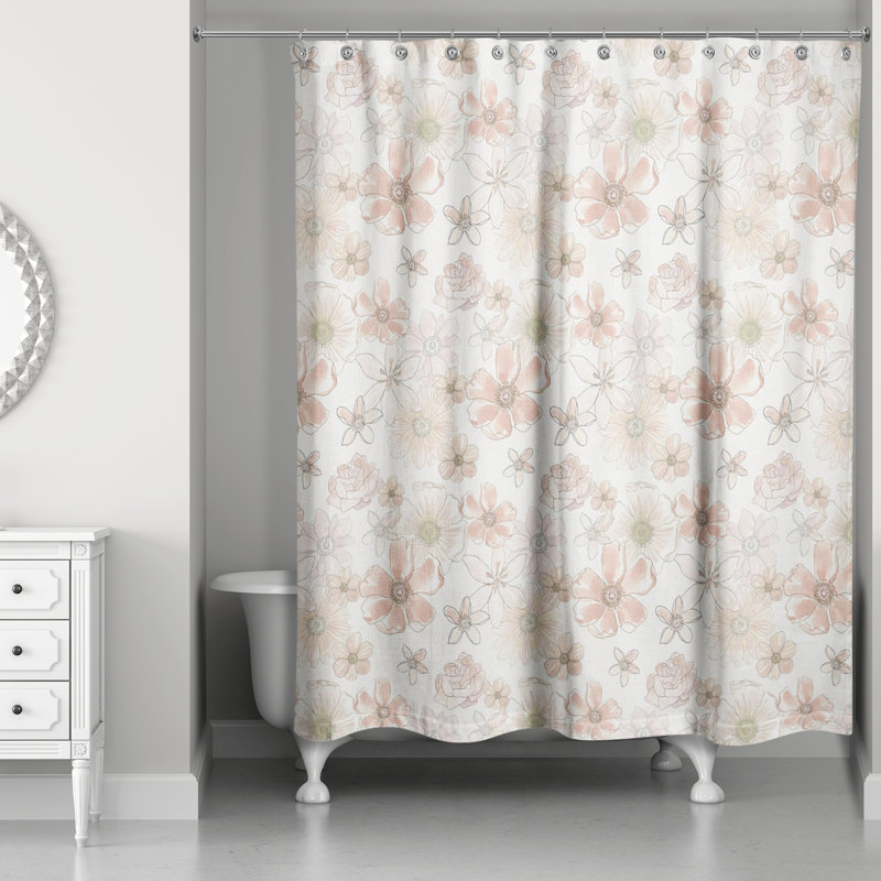 Floral Single Shower Curtain, White