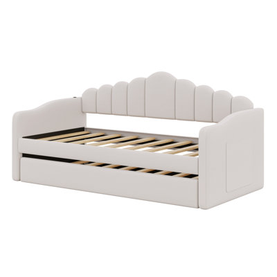 Upholstered Daybed With Trundle, With USB Charging Ports