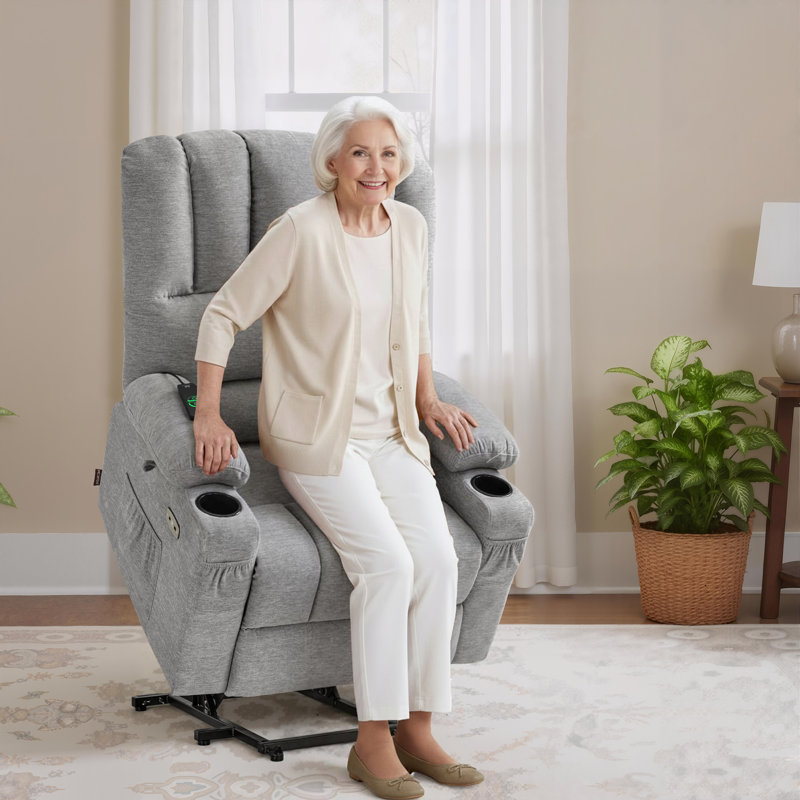 Fauteuil inclinable électrique avec massage par chaleur et vibrations, tissu, Gris