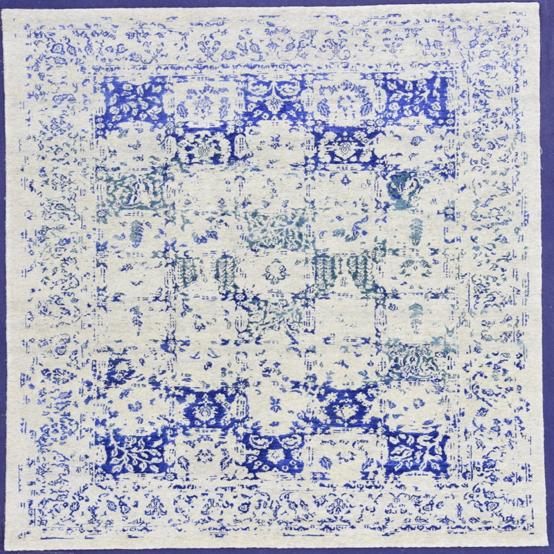 Tapis oriental beige / bleu, Carré 5 pi