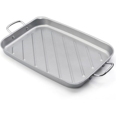 11" x 15" Rectangular Non-Stick Grill Pan, Stainless Steel Handle Outdoor BBQ Grilling Topper for Meat Veggies Seafood