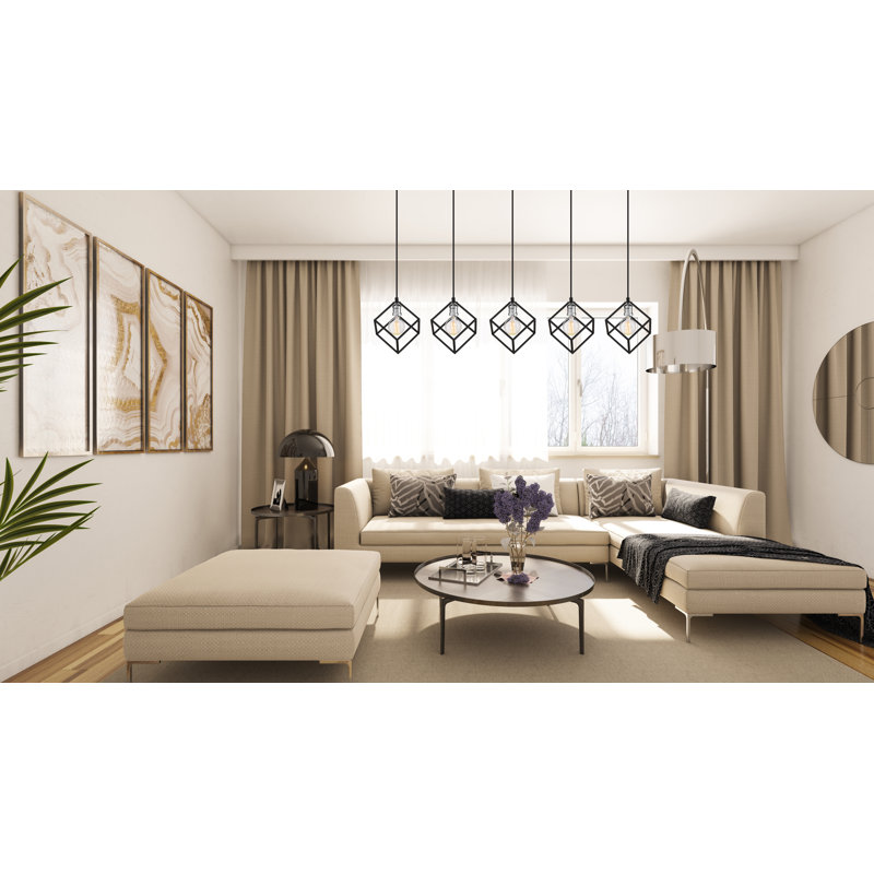Luminaire suspendu géométrique à 5 lumières Menara, Noir mat / nickel brossé