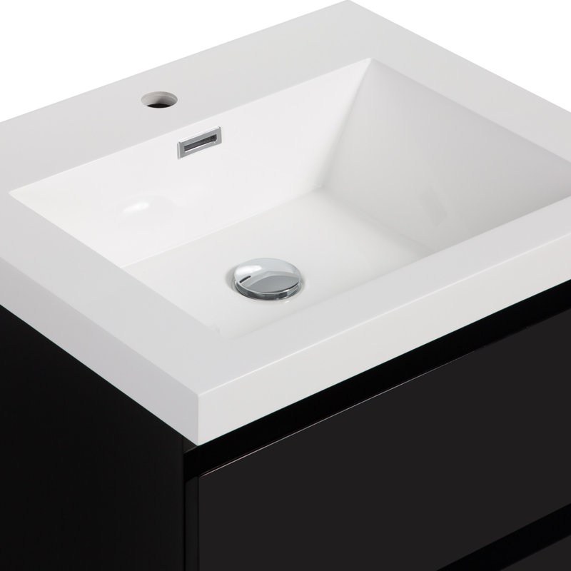 Meuble-lavabo pour la salle de bain à fixation murale, Noir, noir, noir, noir