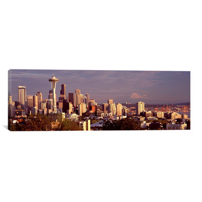 Ville vue de Queen Anne Hill, Space Needle, Seattle, comté de King, Washington State - reproduction de photo panoramique sur toile tendue
