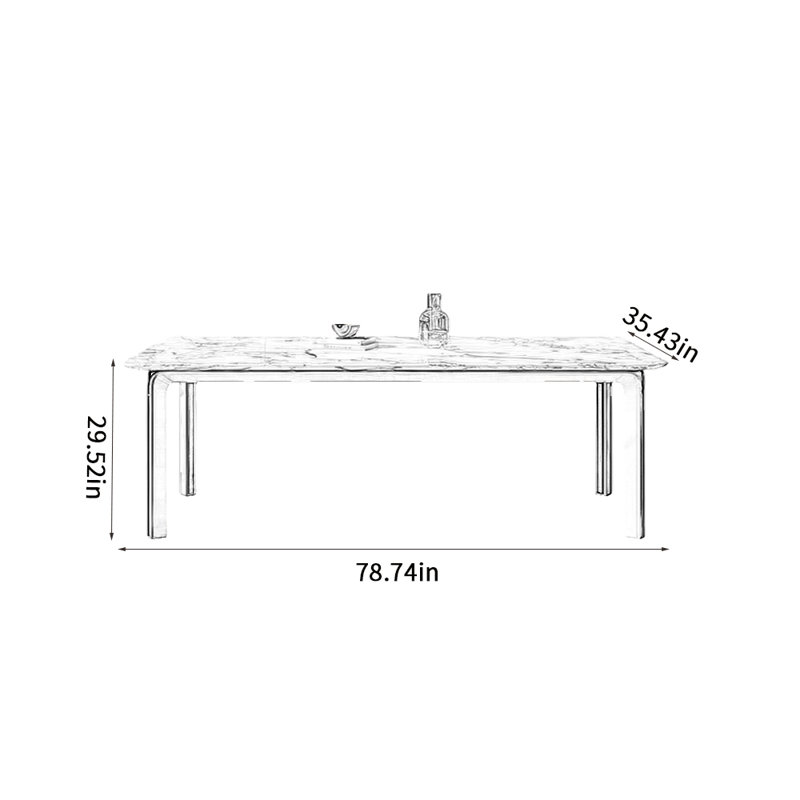 Wietske Metal Base Dining Table, 29.52"H x 78.74"L x 35.43"W