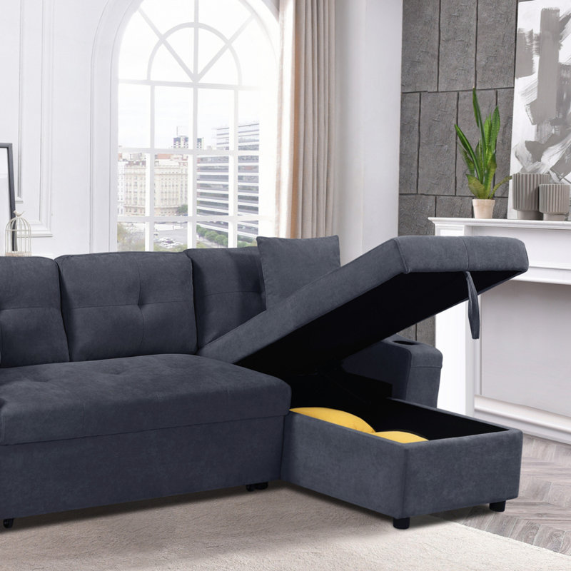Canapé avec porte-gobelet pour le salon, Tissu en polyester gris foncé