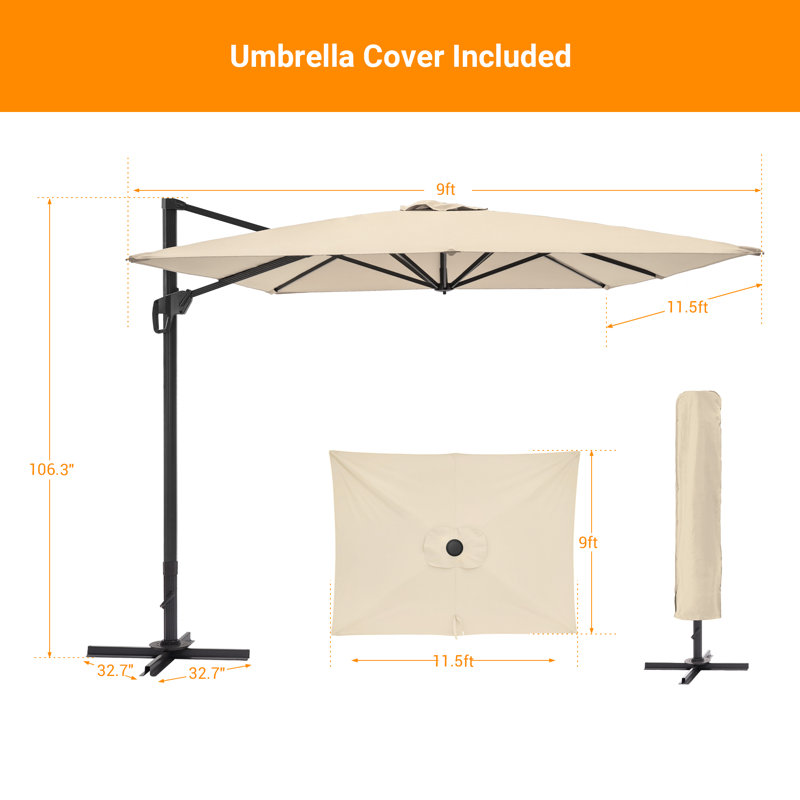 Parasol en porte-à-faux rectangulaire Sayhaan , Sable, H 106 po x l 138 po x P 138 po