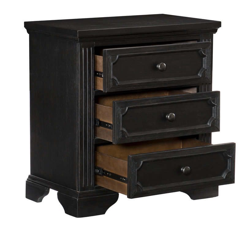 Table de chevet gris anthracite au design rustique, 3 tiroirs fonctionnels pour meubles de chambre