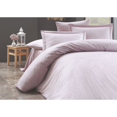 Ensemble de housse de couette luxueuse en satin, lilas | 100% satin de coton, housse de couette 78,7 x 86,6 pouces, drap plat 94,5 x 102,4 pouces, 2 taies d'oreiller 19,7 x 27,6 pouces, 210 fils, lavable à la machine, fermeture à boutons élégante