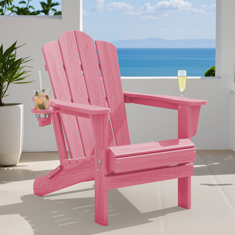 Wolak HDPE Folding Adirondack Chair With Dual Cup Holder, Pink