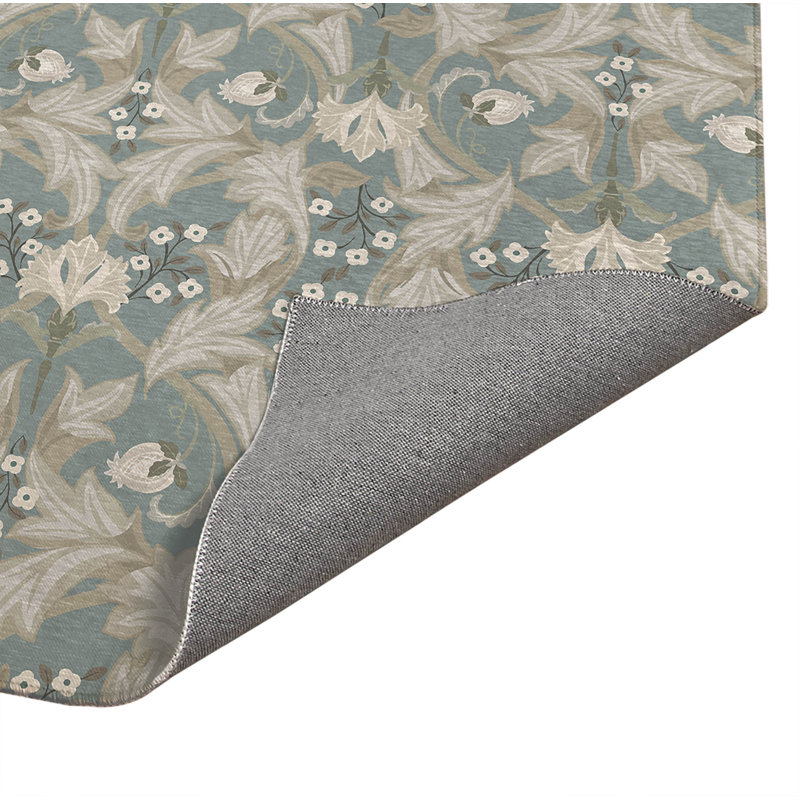 Tapis de cuisine léger antidérapant Ogee Leaf, Bleu cendré, Rectangle 5 pi x 7 pi