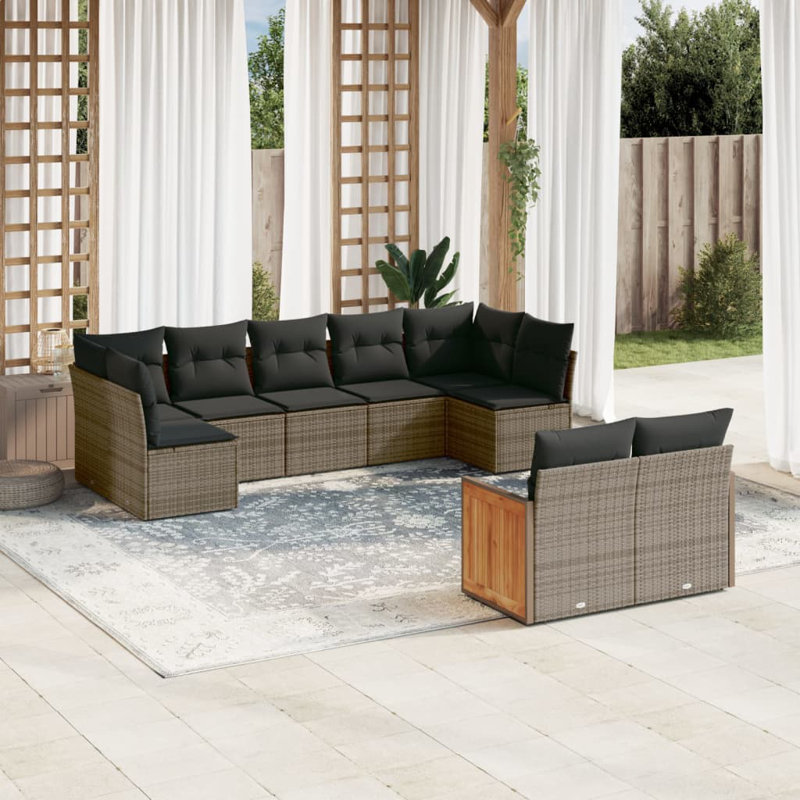  Garden Sofa Set Grey PE Rattan Large Modular Garden Sofa Set
